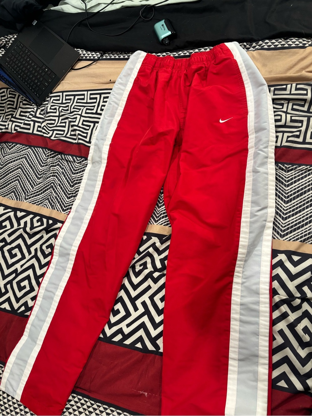 Nike Kids Red Joggers with White Side Panels